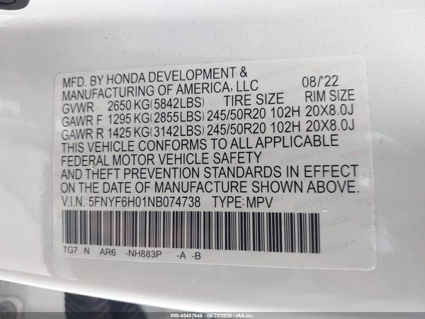 2022 HONDA PILOT AWD ELITE