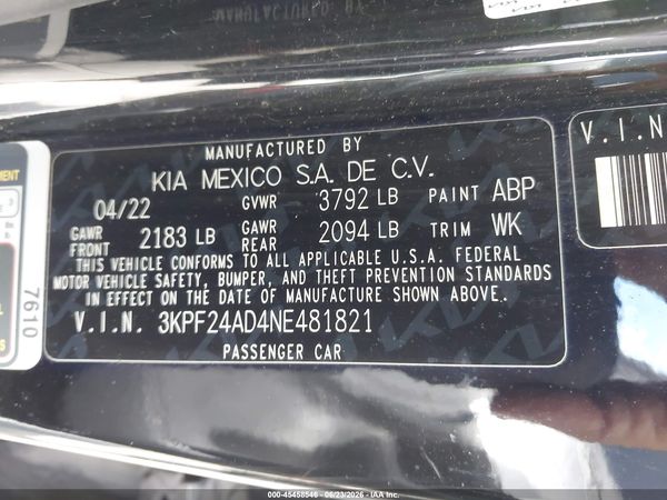 2022 KIA FORTE LXS