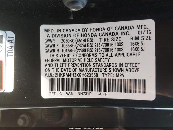 2016 HONDA CR-V LX