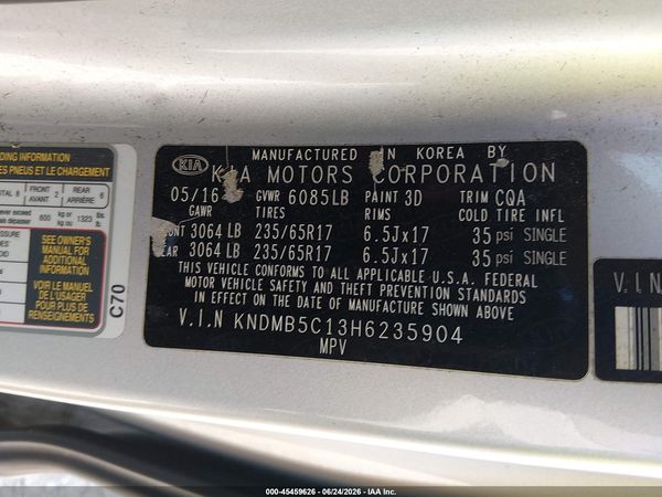 2017 KIA SEDONA LX