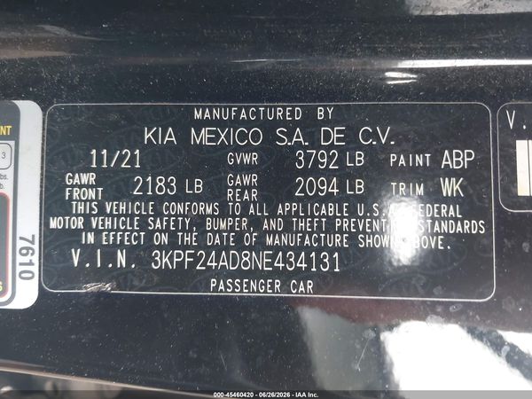 2022 KIA FORTE LXS