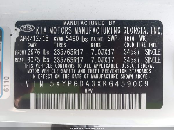 2019 KIA SORENTO 2.4L LX