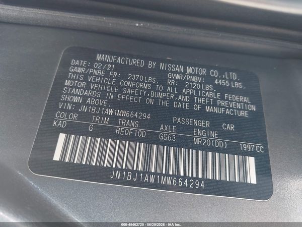2021 NISSAN ROGUE SPORT S AWD XTRONIC CVT — I9