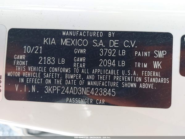 2022 KIA FORTE LXS
