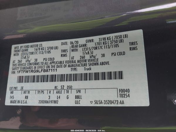 2020 FORD F-150 RAPTOR