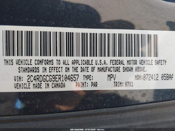 2014 DODGE GRAND CARAVAN SXT — I9