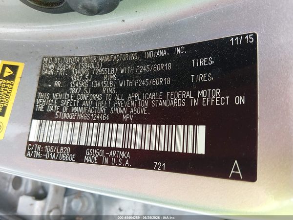 2016 TOYOTA HIGHLANDER XLE V6