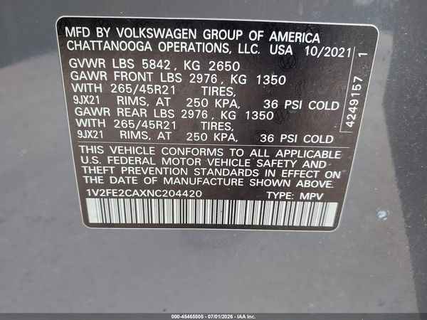 2022 VOLKSWAGEN ATLAS CROSS SPORT — I9