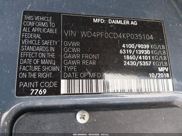 2019 MERCEDES-BENZ SPRINTER 2500 STANDARD ROOF V6