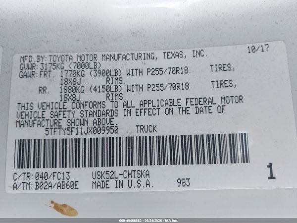 2018 TOYOTA TUNDRA SR5 5.7L V8