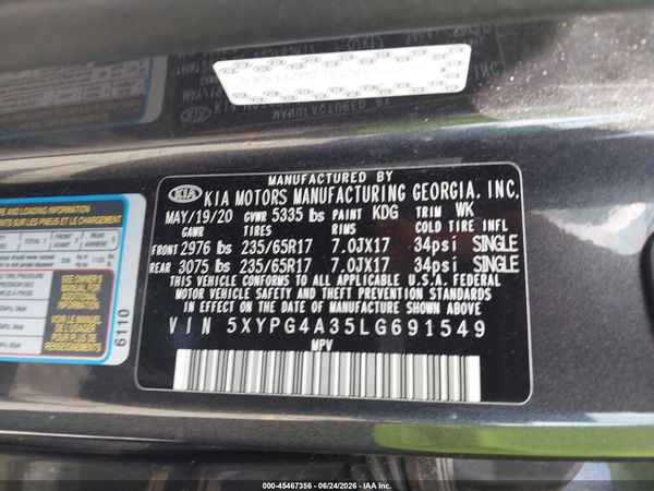 2020 KIA SORENTO 2.4L LX