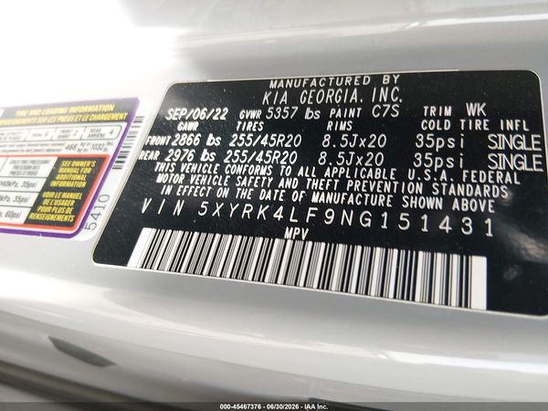 2022 KIA SORENTO SX