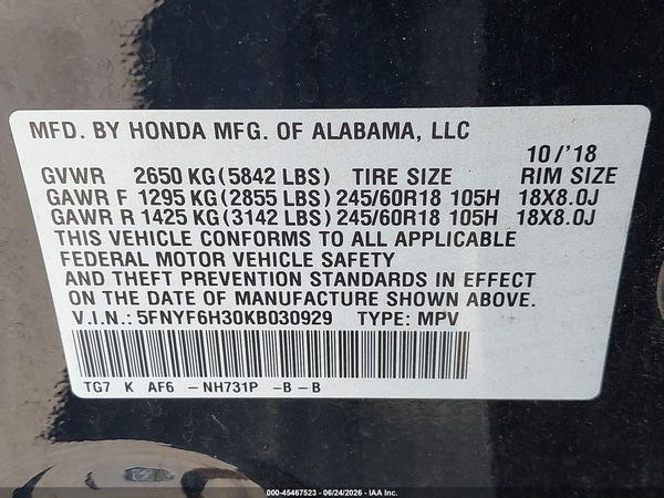 2019 HONDA PILOT EX