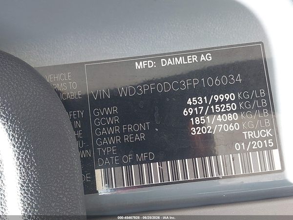 2015 MERCEDES-BENZ SPRINTER 3500 HIGH  ROOF
