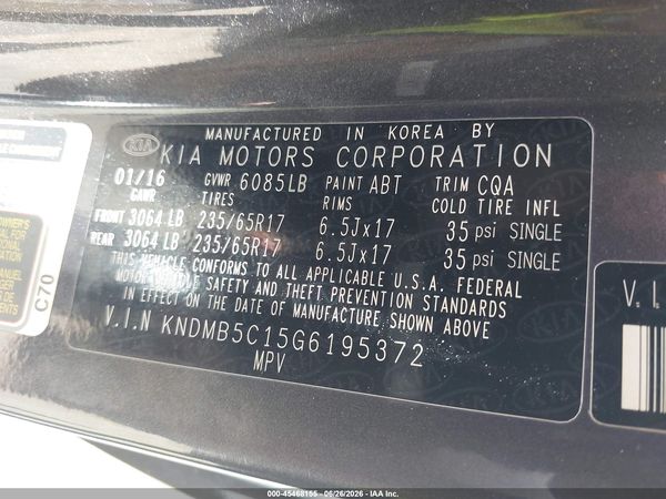 2016 KIA SEDONA LX