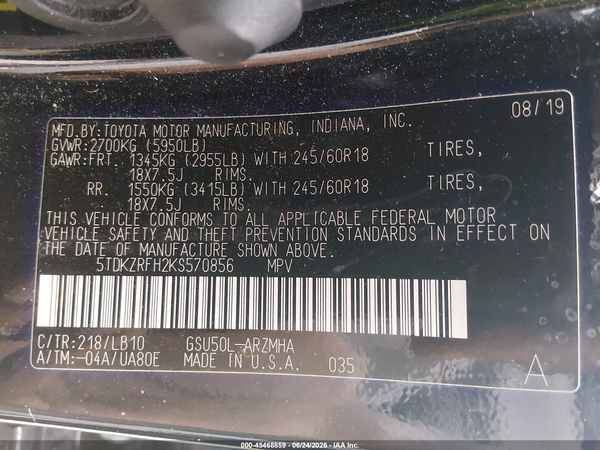 2019 TOYOTA HIGHLANDER XLE