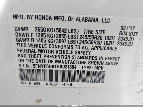 2017 HONDA PILOT TOURING