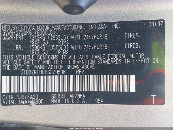 2017 TOYOTA HIGHLANDER LE PLUS