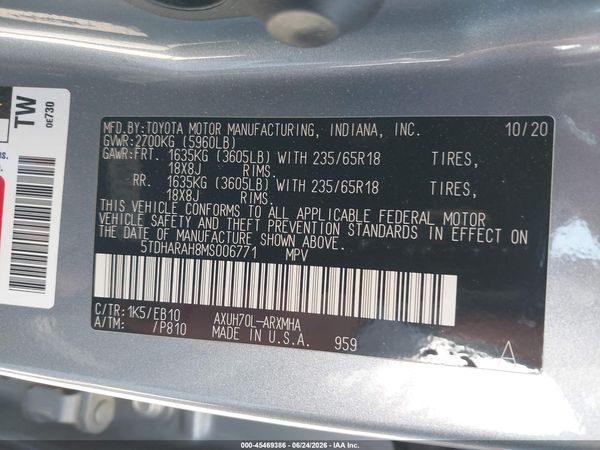 2021 TOYOTA HIGHLANDER HYBRID XLE
