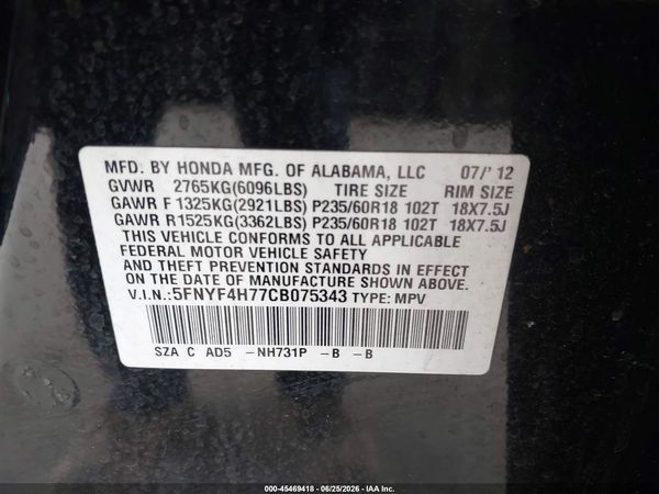 2012 HONDA PILOT EX-L