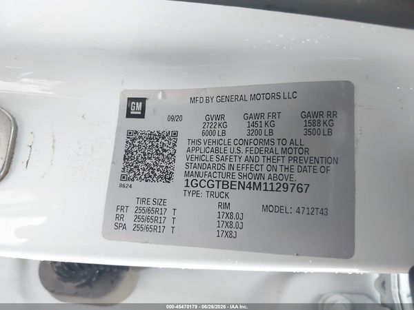 2021 CHEVROLET COLORADO 4WD  LONG BOX WT — I9