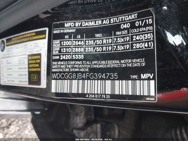 2015 MERCEDES-BENZ GLK 350 4MATIC