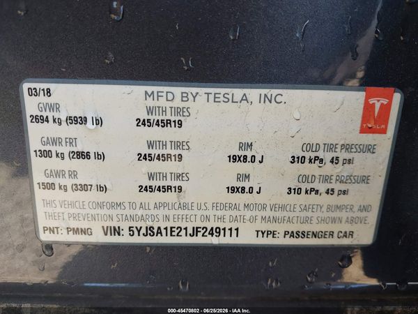 2018 TESLA MODEL S 100D/75D/P100D