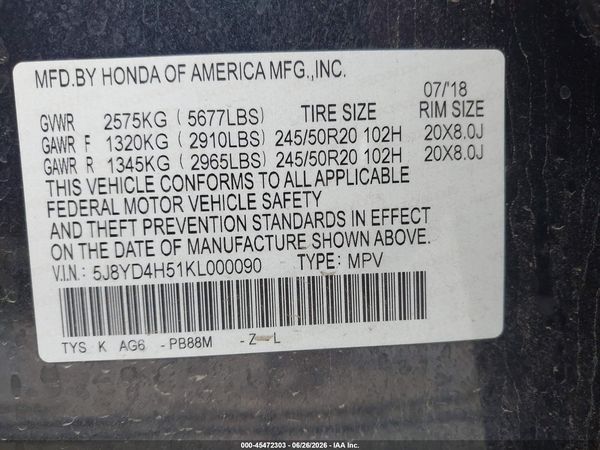 2019 ACURA MDX TECH PKG