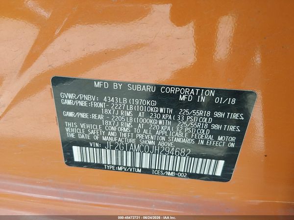 2018 SUBARU CROSSTREK 2.0I LIMITED — I9