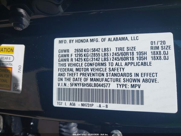 2020 HONDA PILOT AWD EX-L