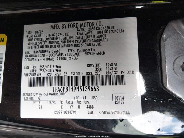 2022 FORD MUSTANG ECOBOOST FASTBACK