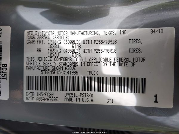 2019 TOYOTA TUNDRA SR5 4.6L V8