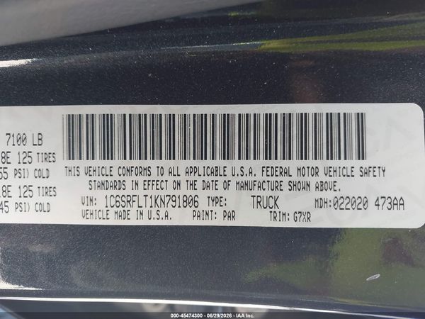 2019 RAM 1500 REBEL  4X4 5'7 BOX