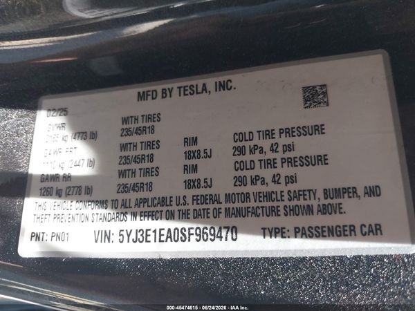 2025 TESLA MODEL 3