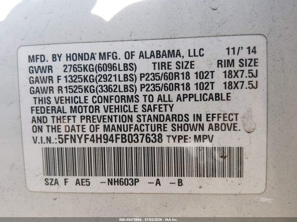 2015 HONDA PILOT TOURING