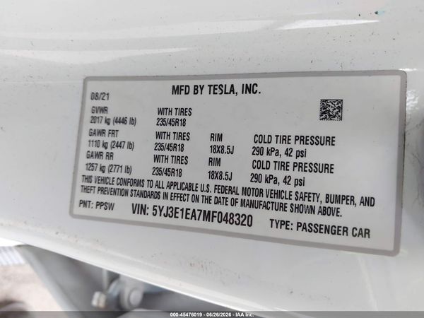 2021 TESLA MODEL 3