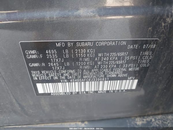 2018 SUBARU OUTBACK 2.5I PREMIUM — I9