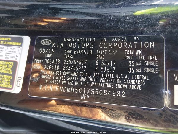 2016 KIA SEDONA LX