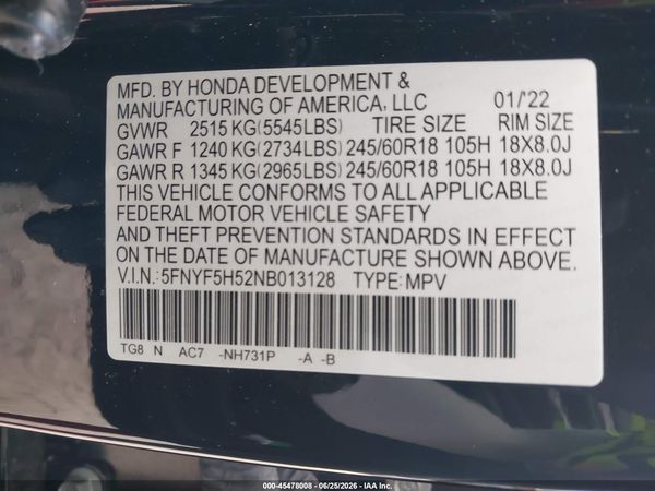 2022 HONDA PILOT 2WD EX-L
