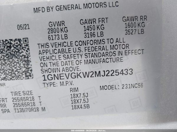2021 CHEVROLET TRAVERSE AWD LT CLOTH — I9