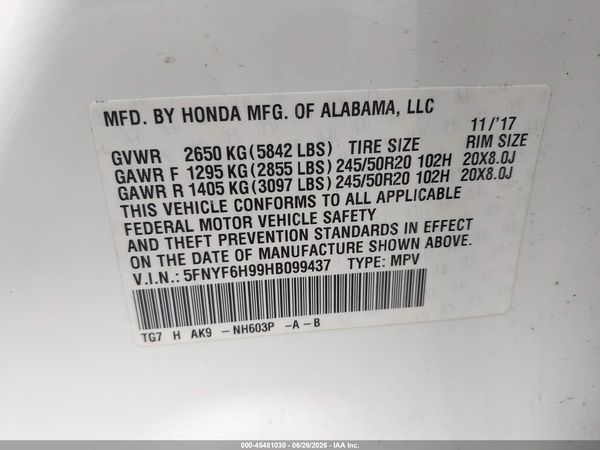 2017 HONDA PILOT TOURING