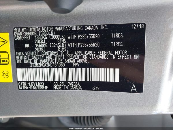 2019 LEXUS RX 350 350 Standard