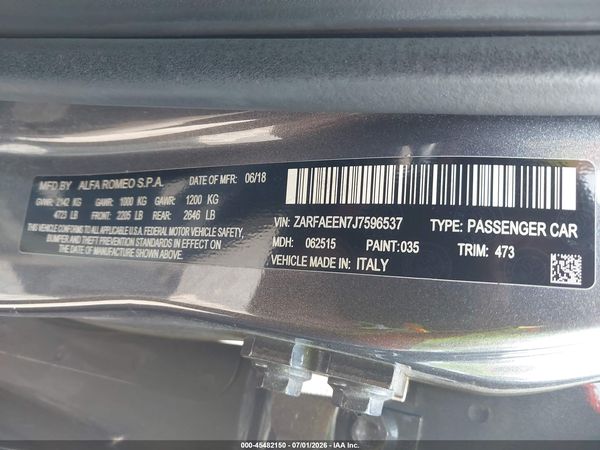 2018 ALFA ROMEO GIULIA TI SPORT