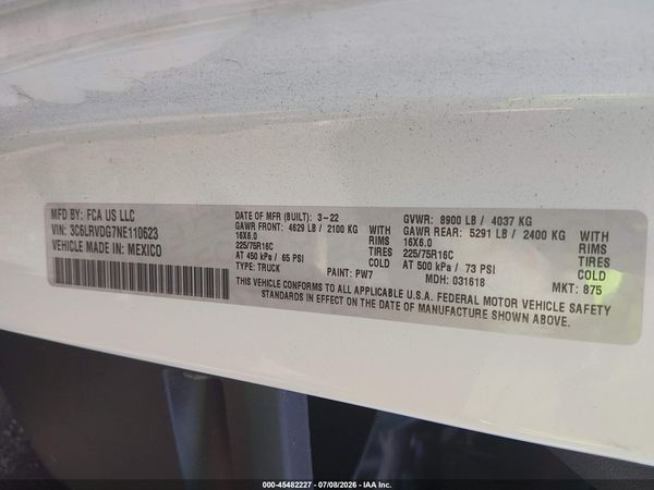 2022 RAM PROMASTER 2500 HIGH ROOF 159 WB