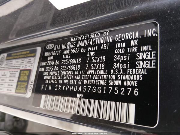 2016 KIA SORENTO 3.3L EX