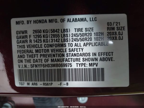 2021 HONDA PILOT AWD ELITE