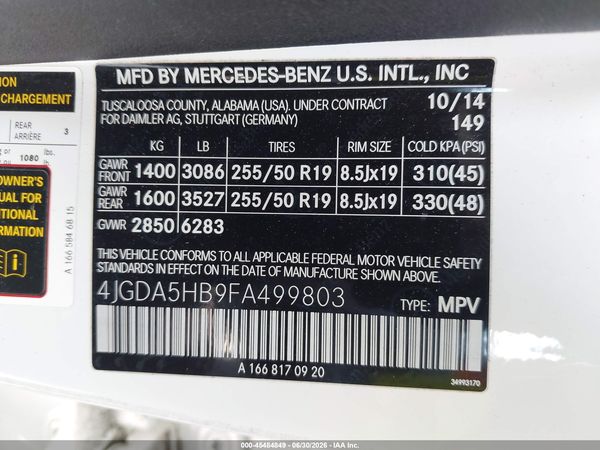 2015 MERCEDES-BENZ ML 350 4MATIC
