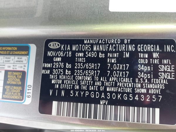 2019 KIA SORENTO 2.4L LX