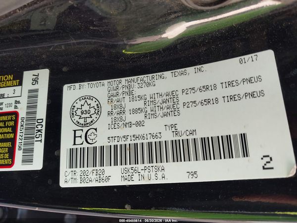 2017 TOYOTA TUNDRA SR5 PLUS 5.7L V8