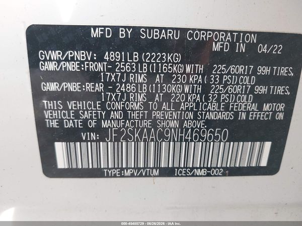 2022 SUBARU FORESTER Base — I9